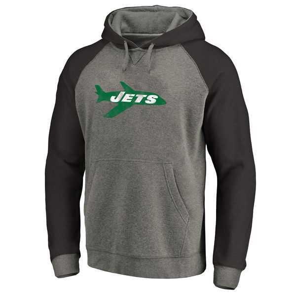 New York Jets NFL Pro Line by Fanatics Branded Gray Black Throwback Logo Big Tall Tri Blend Raglan Pullover Hoodie 90Hou